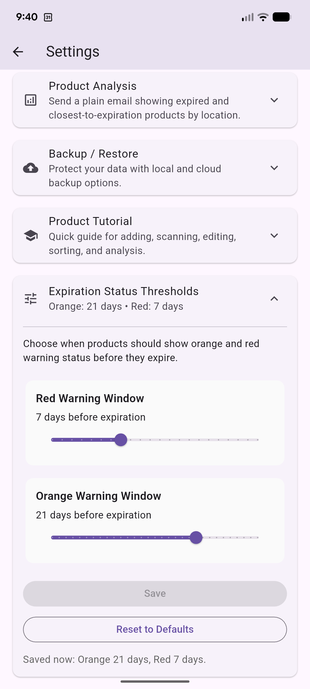 DateTrak customizable expiration warning thresholds